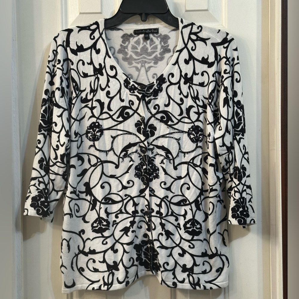 Pierri New York Black/White Button Up Sweater with 3/4 Sleeves- Size 2X